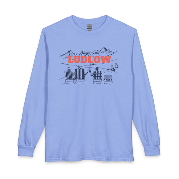 Ludlow, Vermont Après-ski Long Sleeve Shirt - Mountain Retro Skiing