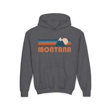 Montana Youth Hoodie - Retro Mountain Montana Youth Sweatshirt - 0