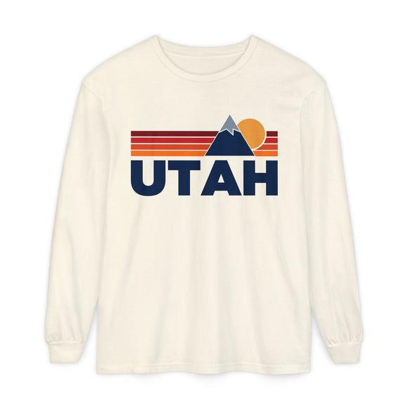 Utah Long Sleeve T-Shirt Retro Mountain, Unisex Utah Unisex Garment-dyed Long Sleeve T-Shirt