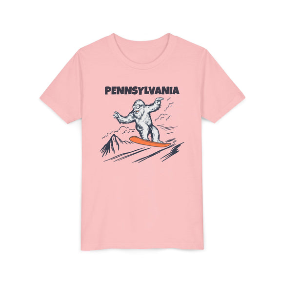 Pennsylvania Yeti Snowboard Youth Tee - Kids Skiing Shirt