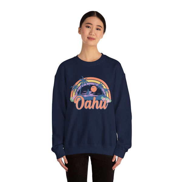 Oahu, Hawaii Sweatshirt - Unisex Retro Beach Crewneck Oahu Sweatshirt