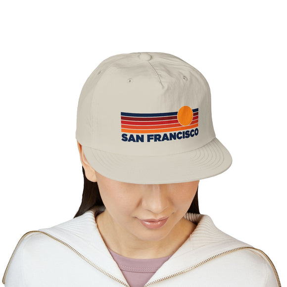 San Francisco, California retro sunset Surf Cap | vintage striped sun state hat