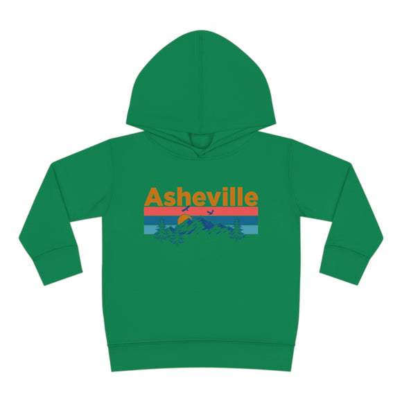 Asheville Toddler Hoodie - Retro Mountain Sun Unisex Asheville Toddler Sweatshirt