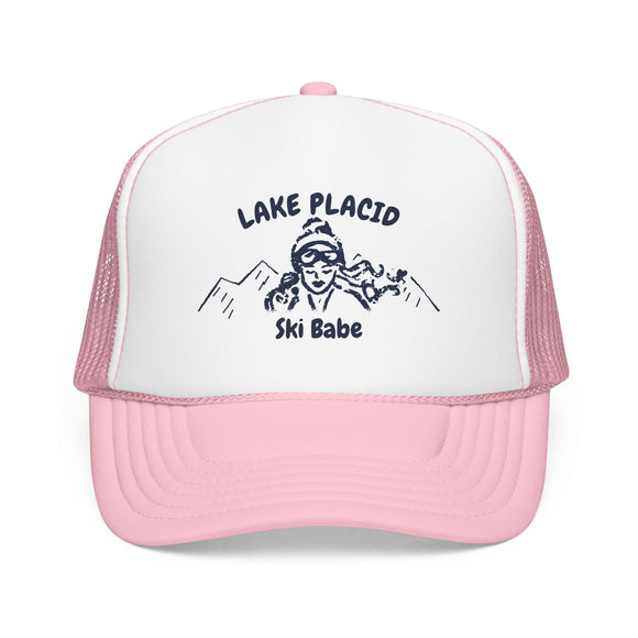 Lake Placid, New York Ski Babe Trucker Hat — Foam Mesh Cap