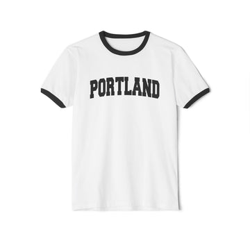 Buy white-black Portland, Oregon Cotton Ringer Graphic Tee - Unisex Portland T Shirt, Vintage Style Tee, Men's/Women's Tee