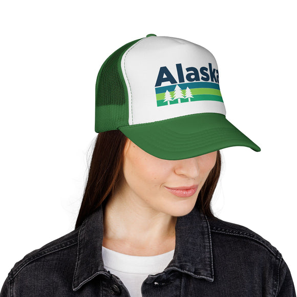 Alaska Retro Trees Trucker Hat - Vintage Style Alaska Cap