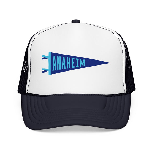 Anaheim, California Pennant Trucker Hat — Retro Flag Foam Cap