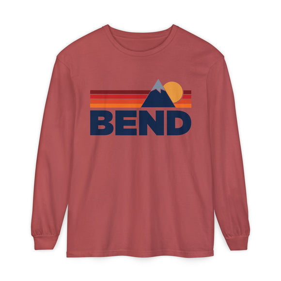 Bend, Oregon Long Sleeve T-Shirt Retro Mountain, Unisex Bend Unisex Garment-dyed Long Sleeve T-Shirt