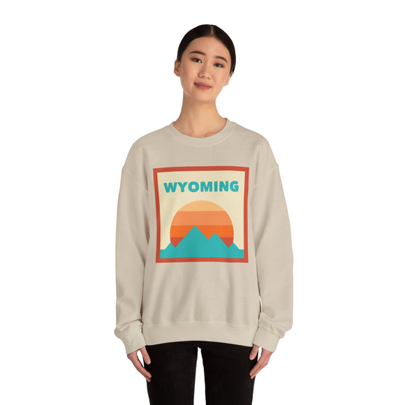 Retro Wyoming Sweatshirt, Mountain Sun Design, Unisex Crewneck, Gift for Outdoorsy Friends, Vintage Wyoming Jumper