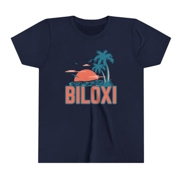 Buy navy Biloxi, Mississippi Youth Shirt - Retro Palm Tree Biloxi Kid's T-Shirt