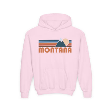 Buy light-pink Montana Youth Hoodie - Retro Mountain Montana Youth Sweatshirt