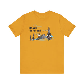 Buy mustard Stowe, Vermont T-Shirt - Retro Ski Mountain Gondola Unisex Stowe Shirt