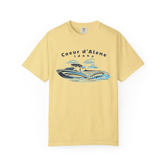 Coeur d Alene, Idaho T-Shirt, Comfort Colors 100% Cotton Wakeboard Boat Tee