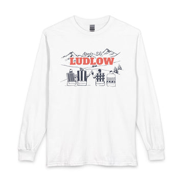 Ludlow, Vermont Après-ski Long Sleeve Shirt - Mountain Retro Skiing - 0