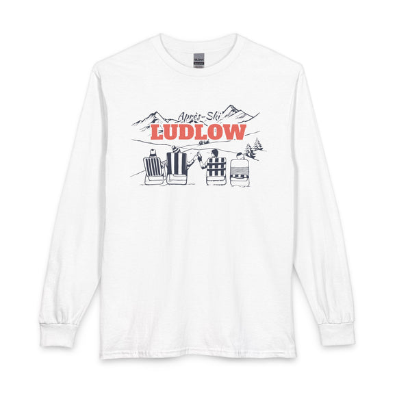 Ludlow, Vermont Après-ski Long Sleeve Shirt - Mountain Retro Skiing