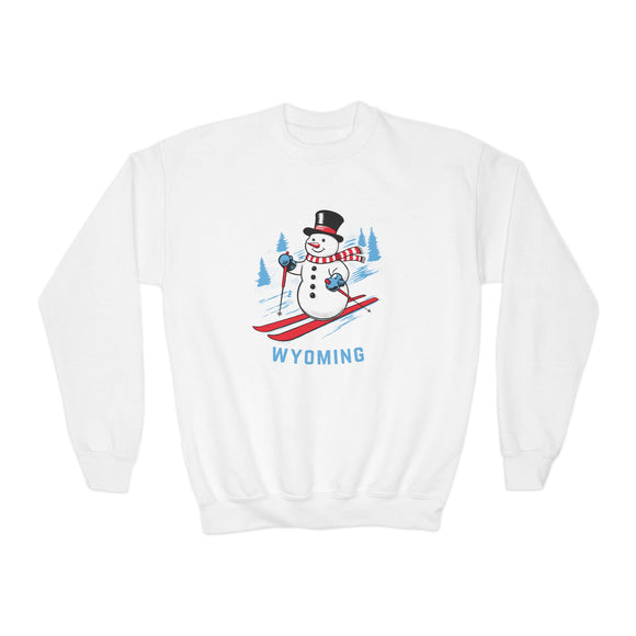 Wyoming Youth Crewneck Sweatshirt - Ski Snowman Unisex Kid's Wyoming Sweatshirt