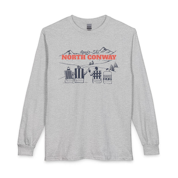 North Conway, New Hampshire Après-ski Long Sleeve Shirt - Mountain Retro Skiing