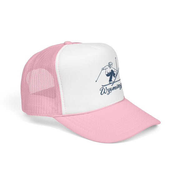 Wyoming Snow Ski Trucker Hat — Retro Skier Foam Cap