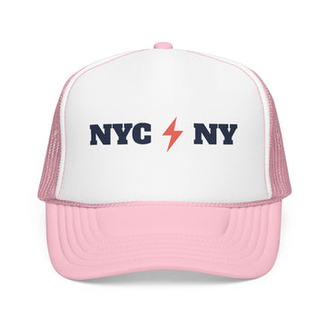 Buy light-pink-white New York City, New York Retro Trucker Hat - Lightning Foam Cap - Lightning