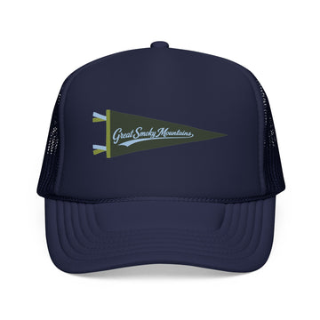 Great Smoky Mountains National Park Pennant Trucker Hat — Vintage Foam Mesh Cap - 0