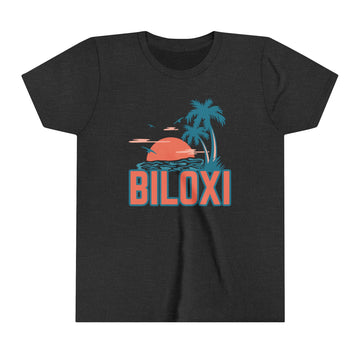 Buy dark-grey-heather Biloxi, Mississippi Youth Shirt - Retro Palm Tree Biloxi Kid's T-Shirt