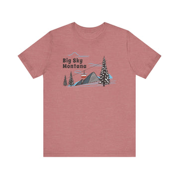 Buy heather-mauve Big Sky, Montana T-Shirt - Retro Ski Mountain Gondola Unisex Big Sky Shirt