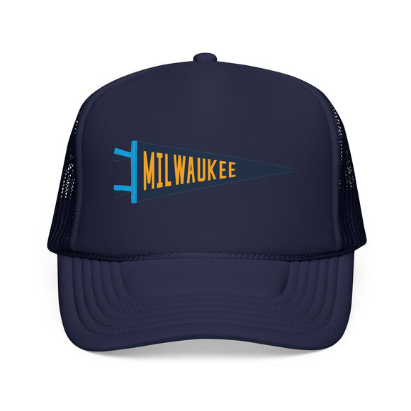 Milwaukee, Wisconsin Pennant Trucker Hat — Retro Flag Foam Cap
