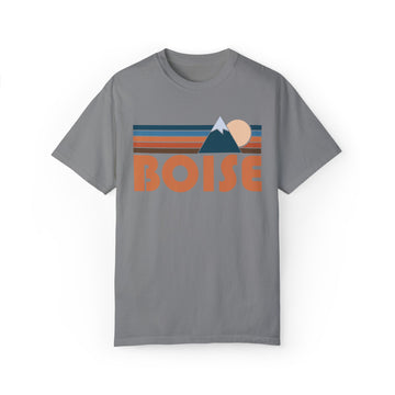 Buy grey Boise, Idaho Graphic Tee, Comfort Colors Retro Unisex Boise T shirt, Mountain Adventure Shirt