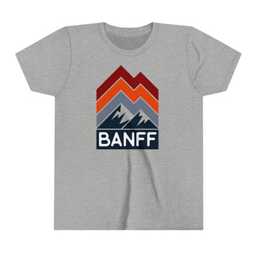 Buy athletic-heather Banff, Canada Youth Shirt - Retro Mountain Banff Kid's T-Shirt - Chevron Peaks