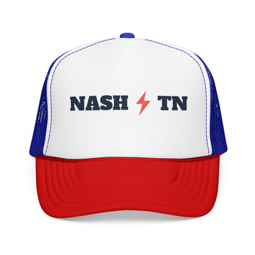Buy red-white-royal Nashville, Tennessee Retro Trucker Hat - Lightning Foam Cap - Lightning