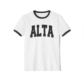 Buy white-black Alta, Utah Cotton Ringer Graphic Tee - Unisex Alta T Shirt, Vintage Style Tee, Men's/Women's Tee