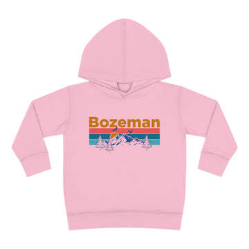 Buy pink Bozeman Toddler Hoodie - Retro Mountain Sun Unisex Bozeman Toddler Sweatshirt
