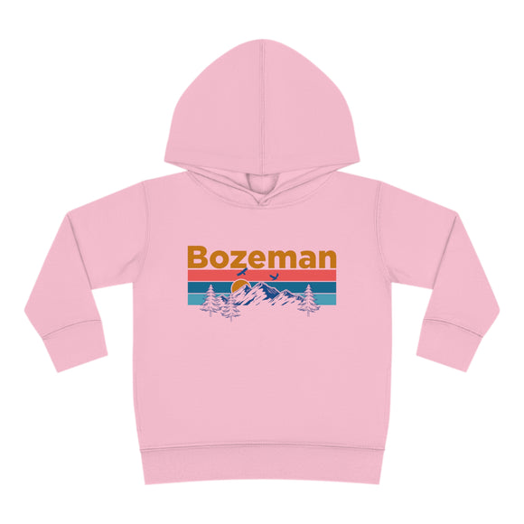 Bozeman Toddler Hoodie - Retro Mountain Sun Unisex Bozeman Toddler Sweatshirt