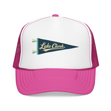 Buy hot-pink-white-hot-pink Lake Clark National Park Pennant Trucker Hat — Vintage Foam Mesh Cap