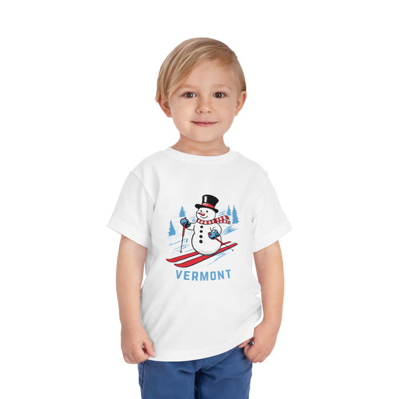 Vermont Toddler Skiing Snowman Graphic Tee - Kids Vermont Shirt