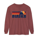 Alaska Long Sleeve T-Shirt Retro Mountain, Unisex Alaska Unisex Garment-dyed Long Sleeve T-Shirt-3