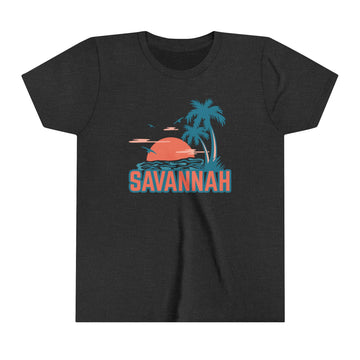 Buy dark-grey-heather Savannah, Georgia Youth Shirt - Retro Palm Tree Savannah Kid's T-Shirt
