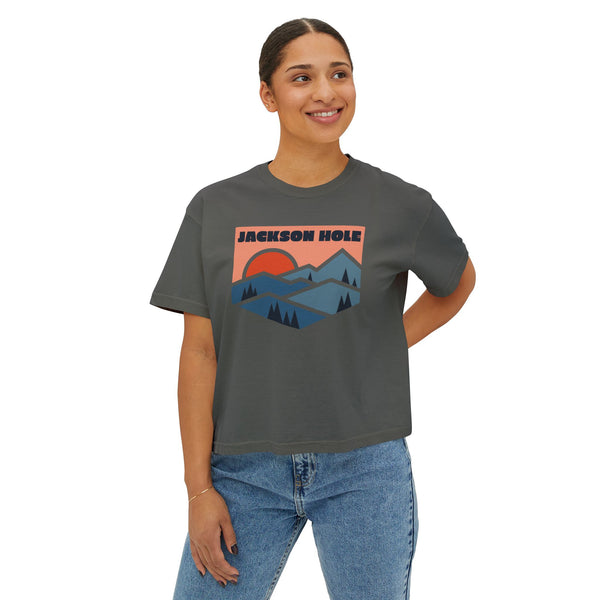 Women's Jackson Hole, Wyoming Boxy Graphic Tee - Slightly Cropped
