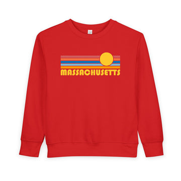 Buy red Massachusetts Toddler Sweatshirt - Retro Sun Massachusetts Toddler Crewneck Sweatshirt