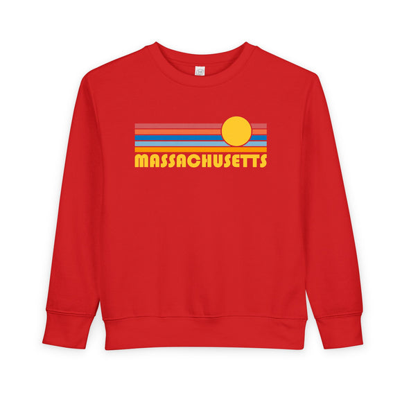 Massachusetts Toddler Sweatshirt - Retro Sun Massachusetts Toddler Crewneck Sweatshirt