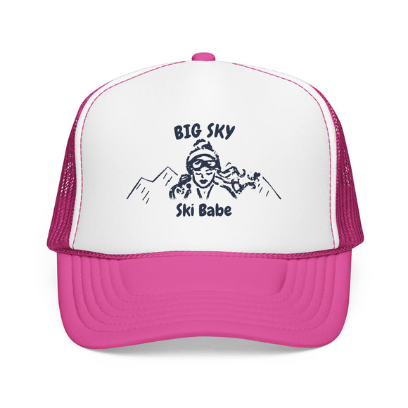 Big Sky, Montana Ski Babe Trucker Hat — Foam Mesh Cap