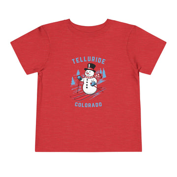 Buy heather-red Telluride, Colorado Toddler Skiing Snowman Graphic Tee - Kids Telluride T-Shirt