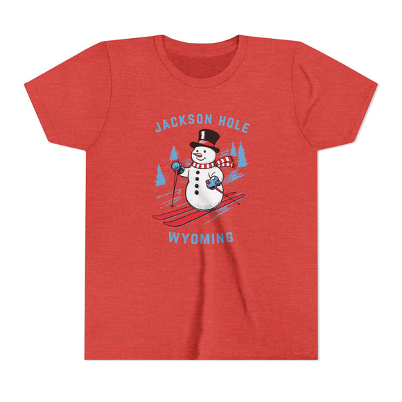 Jackson Hole, Wyoming Youth Skiing Snowman Tee - Kids Jackson Hole T Shirt