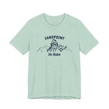 Buy heather-prism-mint Sandpoint, Idaho Ski Babe T‑Shirt - Retro Skiing Graphic Tee