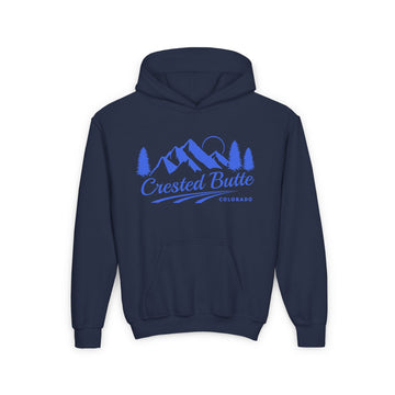 Buy navy Retro Crested Butte, Colorado Youth Hoodie - Mountain Crested Kids Sweatshirt, Cute Crested Butte, Colorado Children's Pullover