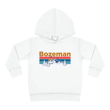Buy white Bozeman Toddler Hoodie - Retro Mountain Sun Unisex Bozeman Toddler Sweatshirt