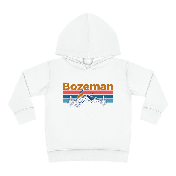 Bozeman Toddler Hoodie - Retro Mountain Sun Unisex Bozeman Toddler Sweatshirt