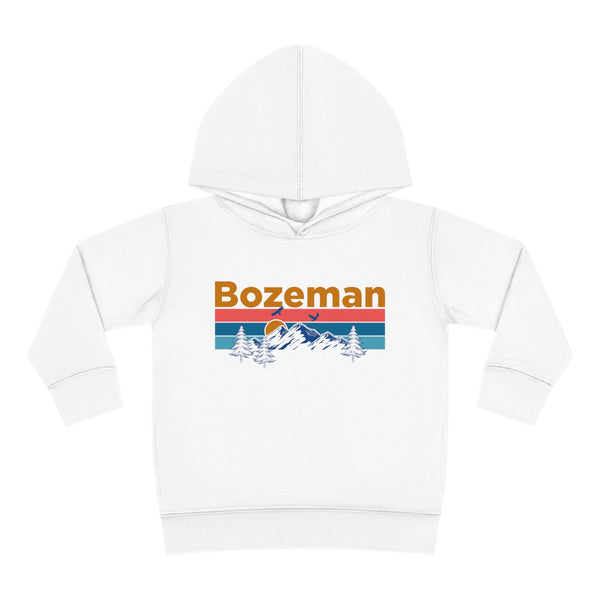 Bozeman Toddler Hoodie - Retro Mountain Sun Unisex Bozeman Toddler Sweatshirt