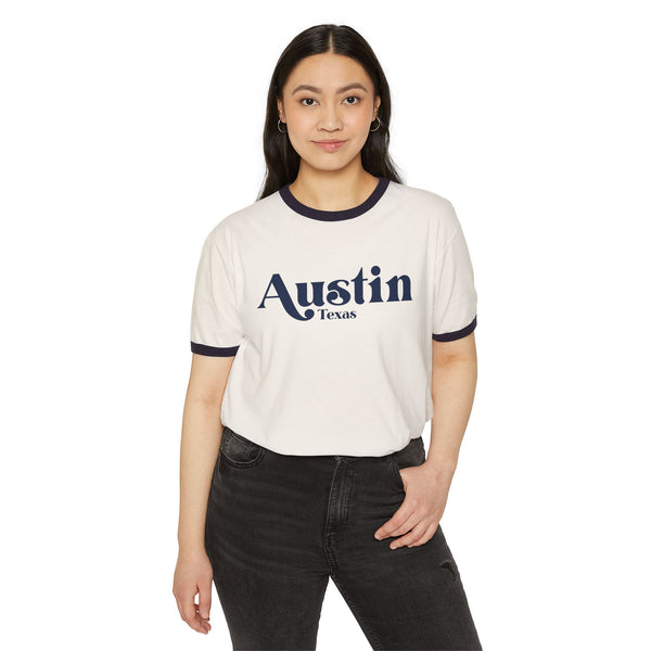 Austin, Texas Cotton Ringer Graphic Tee - Unisex Austin T Shirt, Vintage Style Tee, Men's/Women's Tee