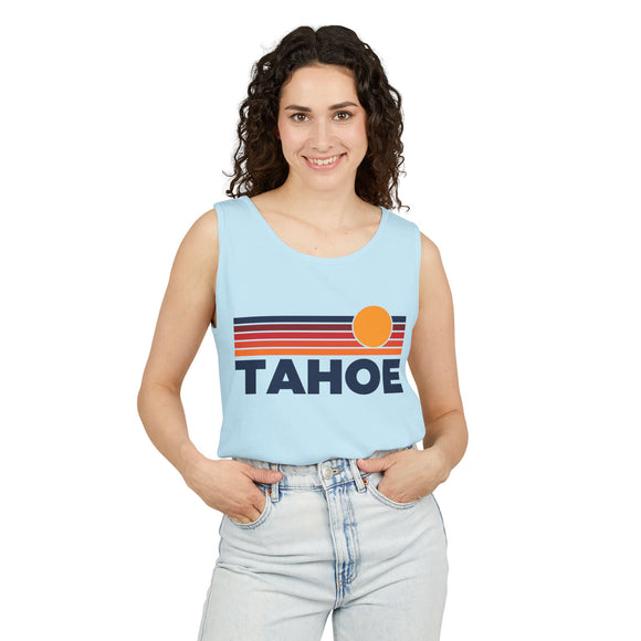 Lake Tahoe, California Retro Sunstripe Tank Top | Comfort Colors - 100% Cotton